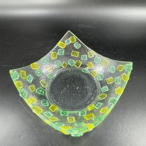 Square Fused Art Glass Dish Plate Whimsical Decor Textured Dish Hand Crafted Vtg - Picture 14 of 15